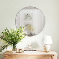 HOMCOM 24" Decorative Wall Mirror for Bedroom Living Room, Modern Round Bathroom Mirror for Home Decor, Silver(m-1)