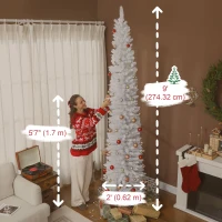 HOMCOM 9ft Christmas Tree with Colourful DIY Synchronized LEDs, Hinged Pencil Xmas Tree with Remote, Daily Timer, White(m-3)