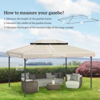 Outsunny 13' x 10' Gazebo Replacement Canopy, Gazebo Top Cover with Double Vented Roof for Garden Patio(TOP ONLY), Beige(m-3)
