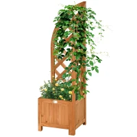 Outsunny Raised Garden Bed with Trellis, Wooden Raised Planter Box with Corner Trellis, Outdoor Garden Bed for Patio & Balcony(m-2)