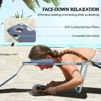 Outsunny Folding Outdoor Chaise Lounge Sun Tanning Chair with Face Cavity, Pillow, 5-level Adjustable for Beach, Pool, Gray(m-5)