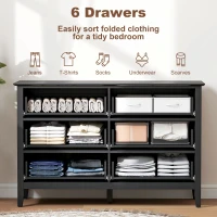 HOMCOM Double Chest of Drawers, Modern 6 Drawer Dresser for Bedroom, Living Room, Hallway, Closet, Black(m-4)