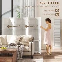 HOMCOM 6 Panel 67" Tall Wood Privacy Screen Room Divider with 3 Shelves and Folding Storage for Bedroom, White(m-5)