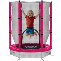Qaba 55" Toddler Trampoline with Safety Enclosure Net, for Indoor Outdoor Use, Ages 3-6 Years, Pink(m-11)