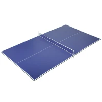 Soozier 9 ft Folding Ping Pong Table Top for Pool Tables, Table Tennis Conversion Top with Net, Storage Bag, Foam Padding, Blue(m-2)