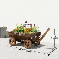 Outsunny Wooden Wagon Planter Box, Mobile Garden Planter with 4 Wheels, Small Wheelbarrow Wagon Flower Cart with Drainage Holes(m-3)