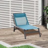 Outsunny Outdoor Lounge Chair, 5-Position Tanning Chair with Wheels, Headrest, Aluminum Frame for Poolside, Beach, Blue(m-8)