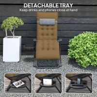 Outsunny Padded Folding Recliner Chair, Patio Lounger with Cupholder, Adjustable Backrest, Removable Cushion, Light Khaki(m-6)