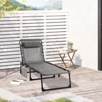 Outsunny Outdoor Folding Chaise Lounge, Reclining Lounge Chair with Adjustable Backrest and Removable Pillow, Mixed Grey(m-1)