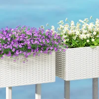 Outsunny 2 Pack 20 Inch Railing Flower Pots, Hanging Flower Pots with Hooks, Drainage Holes for Fence, Rattan Look, White(m-9)
