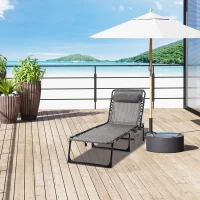 Outsunny Outdoor Folding Chaise Lounge, Reclining Lounge Chair with Adjustable Backrest and Removable Pillow, Mixed Grey(m-8)