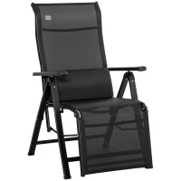 Outsunny Outdoor Recliner Lounge Chair with Adjustable Backrest, Cushion, Black(m-11)