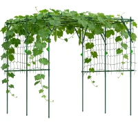 Outsunny Garden Arch Cucumber Trellis for Climbing Plants, 7.3 FT Tall Metal Plant Trellis Support with Climbing Net, Green(m-11)