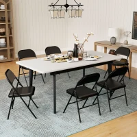 HOMCOM Set of 6 Metal Foldable Chairs, Linen Padded Folding Chairs with Cushion Seat and Open Back for Indoor, Black(m-8)