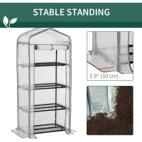 Outsunny Portable Greenhouse Outdoor Hot House with 4 Tier Shelves, Steel Frame, PE Cover, 28" x 20" x 63" , White(m-7)