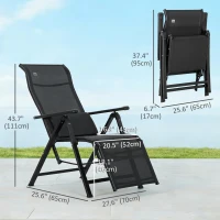 Outsunny Outdoor Recliner Lounge Chair with Adjustable Backrest, Cushion, Black(m-3)