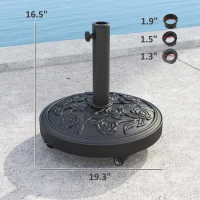 Outsunny Round Patio Umbrella Base, 46 lbs Resin Umbrella Base with Wheels, Outdoor Umbrella Stand for 1.3"/1.5"/1.9" Umbrella Poles for Outdoor, Lawn, Poolside, Black(m-3)