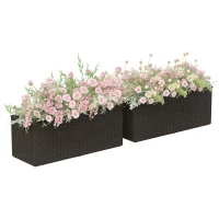 Outsunny 2 Pack 20 Inch Railing Flower Pots, Hanging Flower Pots with Hooks, Drainage Holes for Fence, Rattan Look, Brown(m-11)