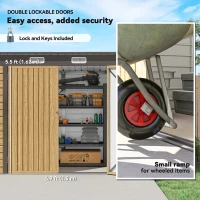 Outsunny 8 x 4FT Galvanized Garden Storage Shed, Metal Outdoor Shed with Double Doors and 2 Vents, Oak(m-6)