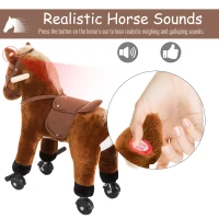Qaba Kids Interactive Plush Mechanical Walking Ride On Horse Toy with Wheels, Brown(m-5)