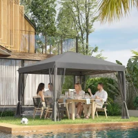 Outsunny 10' x 10' Pop Up Canopy Tent Gazebo with Removable Mesh Sidewall Netting, Carry Bag for Backyard Patio Outdoor, Light Grey(m-8)