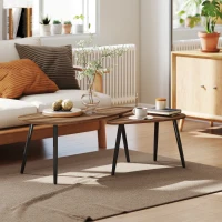 HOMCOM 2 Pieces Coffee Table Set for Living Room, Industrial Nest of Tables with Steel Legs, Brown(m-8)