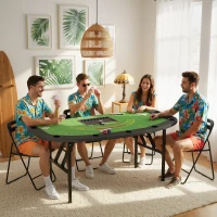 Soozier Poker Table Foldable, 72" 8 Player Casino Leisure Blackjack Texas Holdem Poker Table with 7 Cup Holders, Green(m-9)