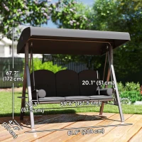 Outsunny Outdoor Patio 3-Person Steel Canopy Cushioned Seat Bench Swing with Included Side Trays & Padded Comfort, Dark Grey(m-3)