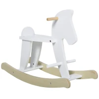 Qaba Wooden Rocking Horse Toddler Baby Ride-on Toys for Kids 1-3 Years with Classic Design & Solid Workmanship, White(m-1)