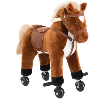 Qaba Kids Interactive Plush Mechanical Walking Ride On Horse Toy with Wheels, Brown(m-1)