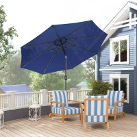 Outsunny 10' x 8' Round Market Umbrella, Patio Umbrella with Crank Handle and Tilt, Outdoor Parasol for Garden, Bench, Lawn, Blue(m-8)