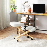 HOMCOM Ergonomic Kneeling Chair, Posture Chair with Rubberwood Frame, Wheels for Office, Posture Correction, Cream White(m-8)