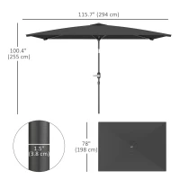 Outsunny 6.6x9.6ft Rectangle Aluminum Tilt Patio Umbrella, Garden Market Parasol, Outdoor Sunshade Canopy with Crank, Dark Grey(m-3)