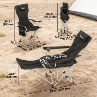 Outsunny Set of 2 Reclining Camping Chair with Foot Rest, Folding Camping Chair w/ Headrest, Cup Holder, Storage Bag, Black(m-3)