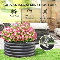 Outsunny Galvanized Raised Flower Bed, 3 x 3 x 1.5 ft Outdoor Metal Raised Bed with Safety Edging and Gloves, Dark Grey(m-5)