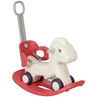 Qaba 4 in 1 Kids Rocking Horse w/ Detachable Balance Board & Push Handel, Red(m-11)