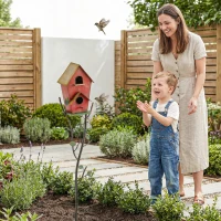 Outsunny 57" Outdoor Bird House with Pole, Metal Bird Houses for Outside, Double-Hole Birdhouse Outdoor Decoration, Red(m-9)