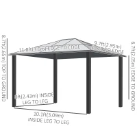 Outsunny 10' x 12' Hardtop Gazebo Canopy with Polycarbonate Roof, Aluminum Frame, Netting, Curtains and Ceiling Hook, Brown(m-3)