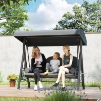 Outsunny Outdoor Patio 3-Person Steel Canopy Cushioned Seat Bench Swing with Included Side Trays & Padded Comfort, Dark Grey(m-1)