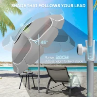 Outsunny 6 ft Beach Umbrella Portable with Sand Anchor, Carry Bag, Adjustable Height & Tilt, UPF50+ UV Protection, Grey(m-6)
