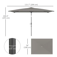 Outsunny 6.5x9.6ft Rectangle Aluminum Tilt Patio Umbrella, Garden Market Parasol, Outdoor Sunshade Canopy with Crank, Light Grey(m-3)