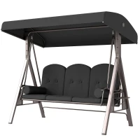 Outsunny Outdoor Patio 3-Person Steel Canopy Cushioned Seat Bench Swing with Included Side Trays & Padded Comfort, Dark Grey(m-2)