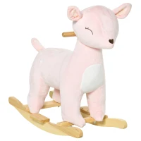 Qaba Kids Plush Ride-On Rocking Horse Deer-shaped Plush Toy Rocker with Realistic Sounds for Child 36-72 Months Pink(m-1)