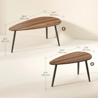 HOMCOM 2 Pieces Coffee Table Set for Living Room, Industrial Nest of Tables with Steel Legs, Brown(m-3)