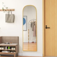 HOMCOM Arched Standing Mirror, 64" x 20" Full Length Mirror, Free Standing or Wall Mounted for Living Room, Bedroom, Gold(m-10)