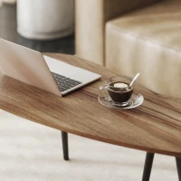 HOMCOM 2 Pieces Coffee Table Set for Living Room, Industrial Nest of Tables with Steel Legs, Brown(m-9)