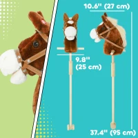 Qaba Unicorn Stick Horse, Plush Hobby Horse with Wood Wheels, Real Pony Neighing and Galloping Sounds, for Kids, Brown(m-3)