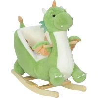 Qaba Baby Rocking Horse, Kids Ride On Dragon Toy with Realistic Dragon Roar and Safety Belt for Kids 18–36 Months, Green(m-11)