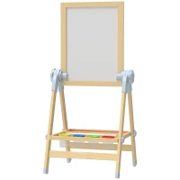 Qaba Wooden Art Easel, Double Sided Kids Easel with Height Adjustable Chalkboard and Magnetic Whiteboard, Natural(m-2)