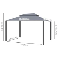 Outsunny 13' x 10' Patio Gazebo Canopy with 2-Tier Polyester Roof, Vented Mesh Sidewall & Strong Aluminum Frame, Grey(m-3)